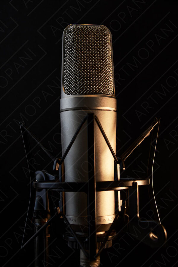 studio microphone in warm moody light