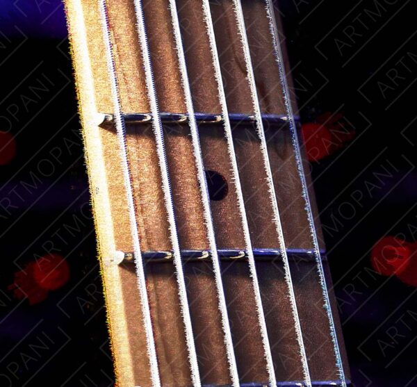 electric guitar fretboard with a buzzing effect